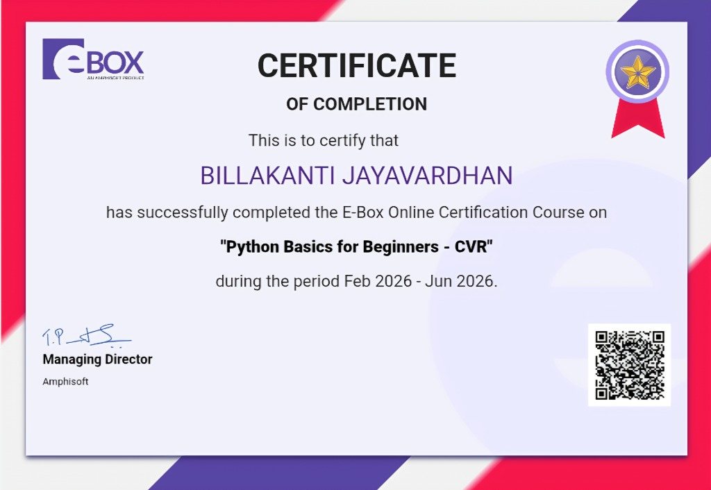 Python Basics for Beginners Certificate — E-Box