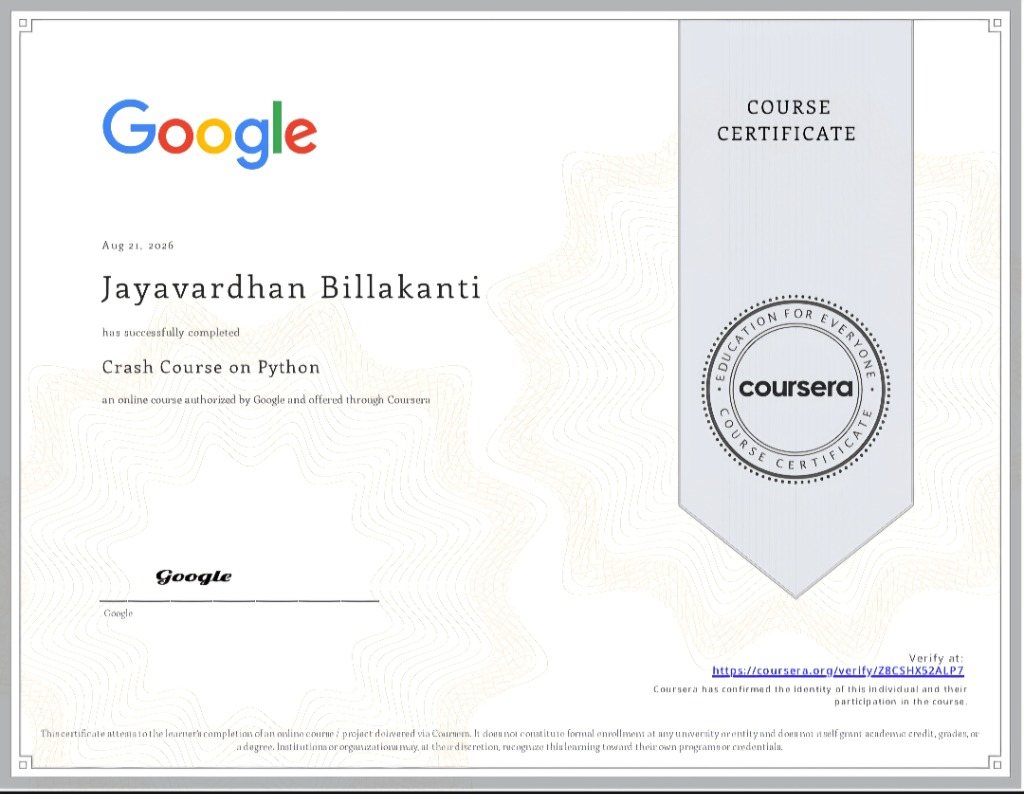 Crash Course on Python Certificate — Google Coursera