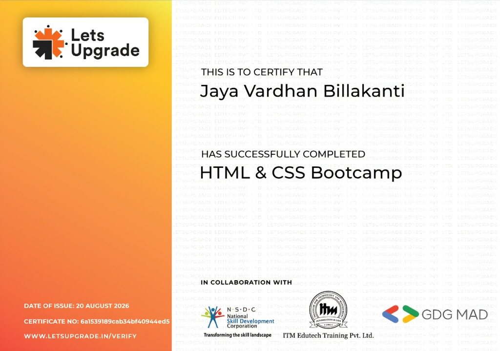 HTML & CSS Bootcamp Certificate — LetsUpgrade