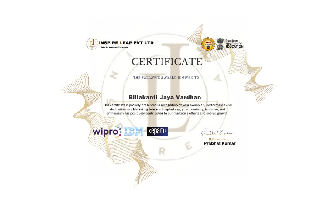 Marketing Intern Certificate — InspireLeap Pvt Ltd