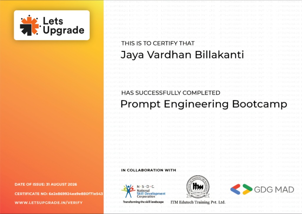 Prompt Engineering Bootcamp Certificate — LetsUpgrade